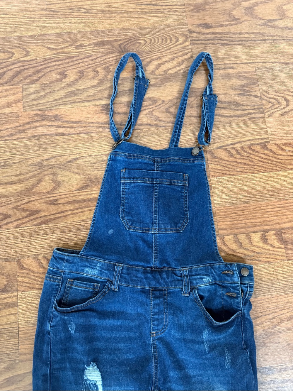 Women’s Wax Jean Blue Distressed Denim Overalls - Picture 2 of 8